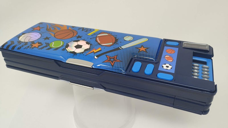 Hot Focus Sport Multifunction Pencil Case,Pencil Box for Boys. 2 Compartments Unique Stationery Set w/Pop Out Calculator and Pencil Sharpener. Best Back to School Gift Set for Kids, Boy & Teen. - Image 1
